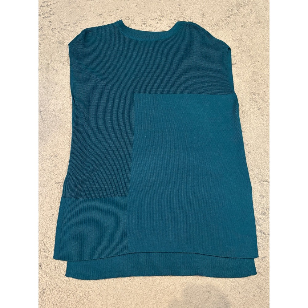 Worthington Teal Blue Knit Sleeveless Sweater Vest High Low Hem Size M